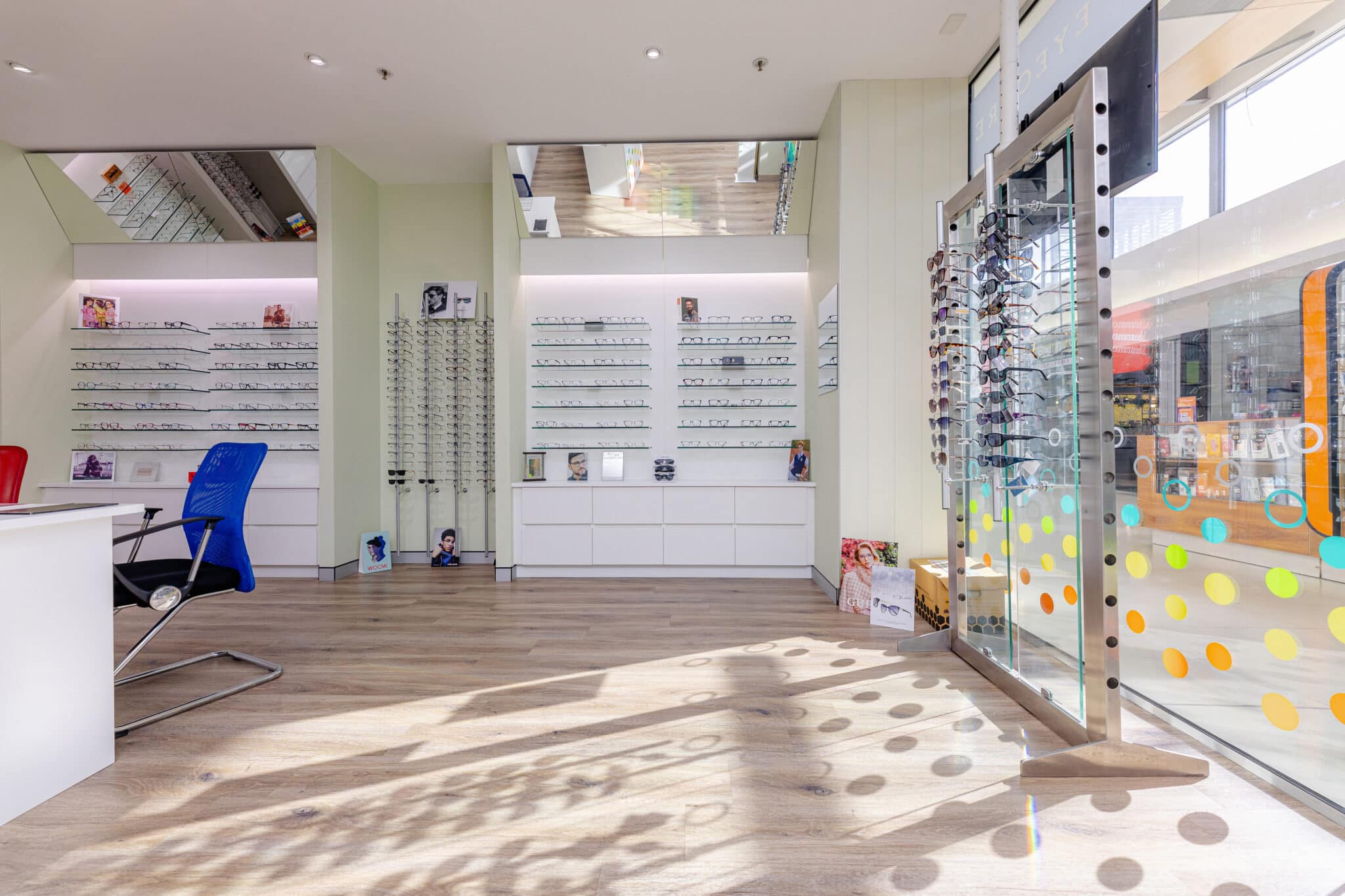 Interior of Spectrum Family Eyecare clinic with frame displays