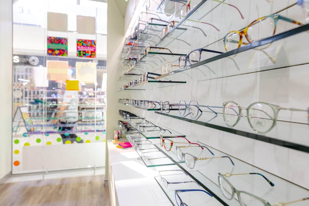 Eyeglass frames on display at Spectrum